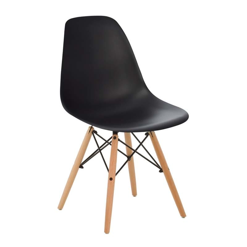 Chaise scandinave moderne en bois et plastique noir