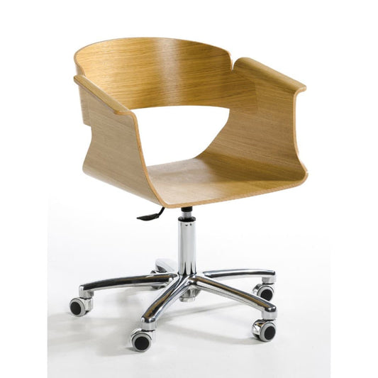 Chaise de bureau bois design rotative sur roulettes