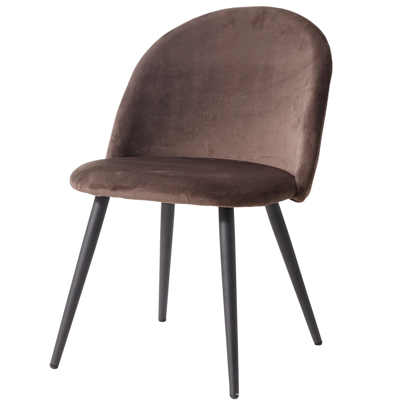 Chaise scandinave en velours marron assise large et pieds fins