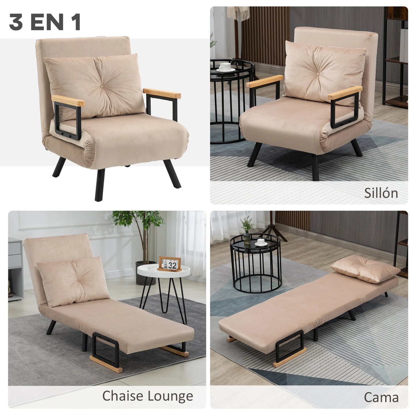 Fauteuil lit scandinave beige