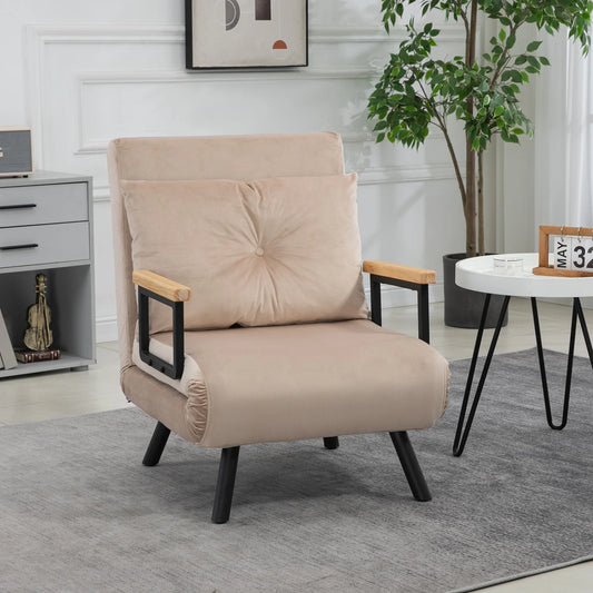 Fauteuil chauffeuse convertible 1 place avec coussin tissu beige