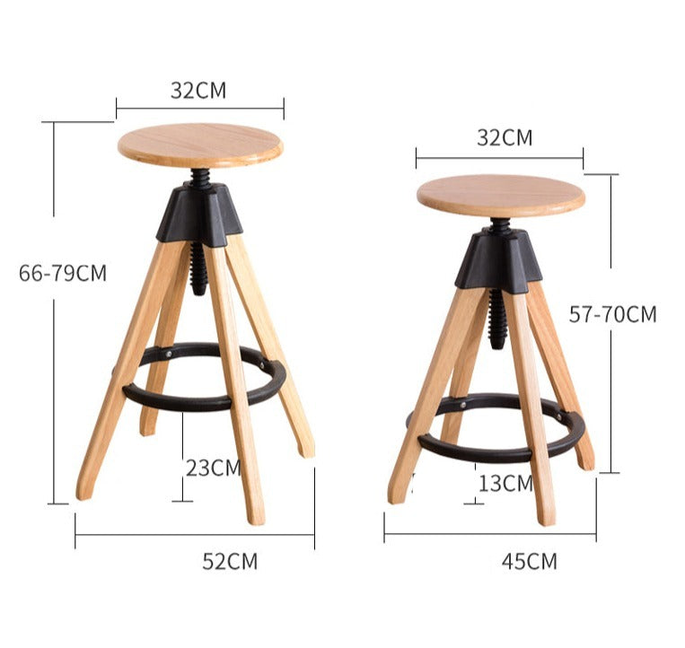 dimensions des deux variantes de tabouret de bar haut scandinave inspiration rustique