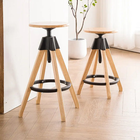 Tabouret de bar scandinave pivotant en bois réglable en hauteur