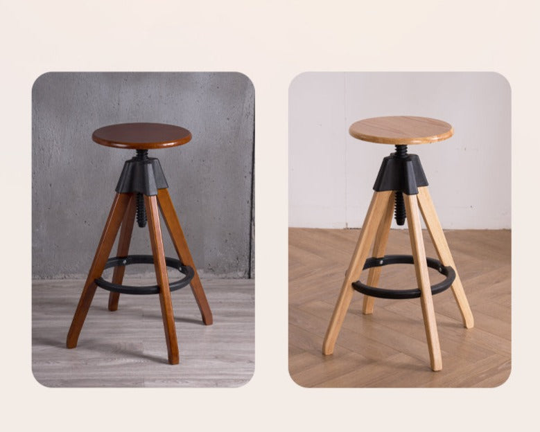 Tabouret de bar scandinave pivotant en bois réglable en hauteur existant en bois clair ou bois fonçé