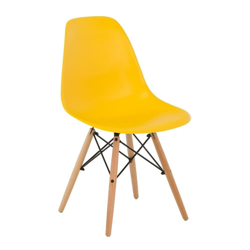 Chaise scandinave moderne en bois et plastique jaune vif