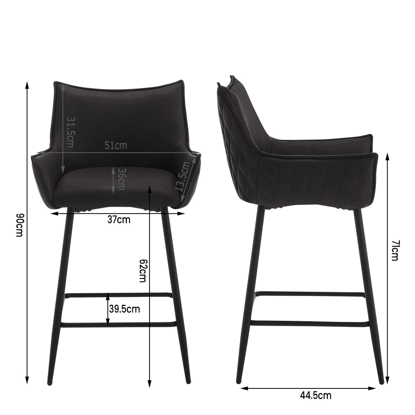 Fauteuil de bar anthracite pieds noir