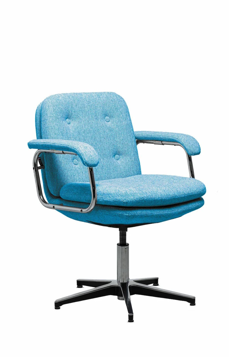chaise de bureau sans roulettes avec accoudoirs en tissu bleu
