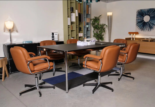 Chaise de bureau ergonomique vintage en cuir sur roulettes avec accoudoirs et dossier haut HERITAGE 80 DIRECTION PETIT DOSSIER