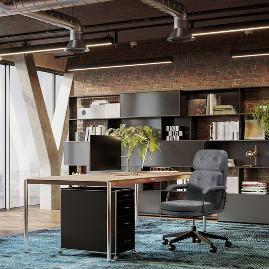 Chaise de bureau design en tissu sur roulettes avec accoudoirs et dossier haut HERITAGE 80 DIRECTION GRAND