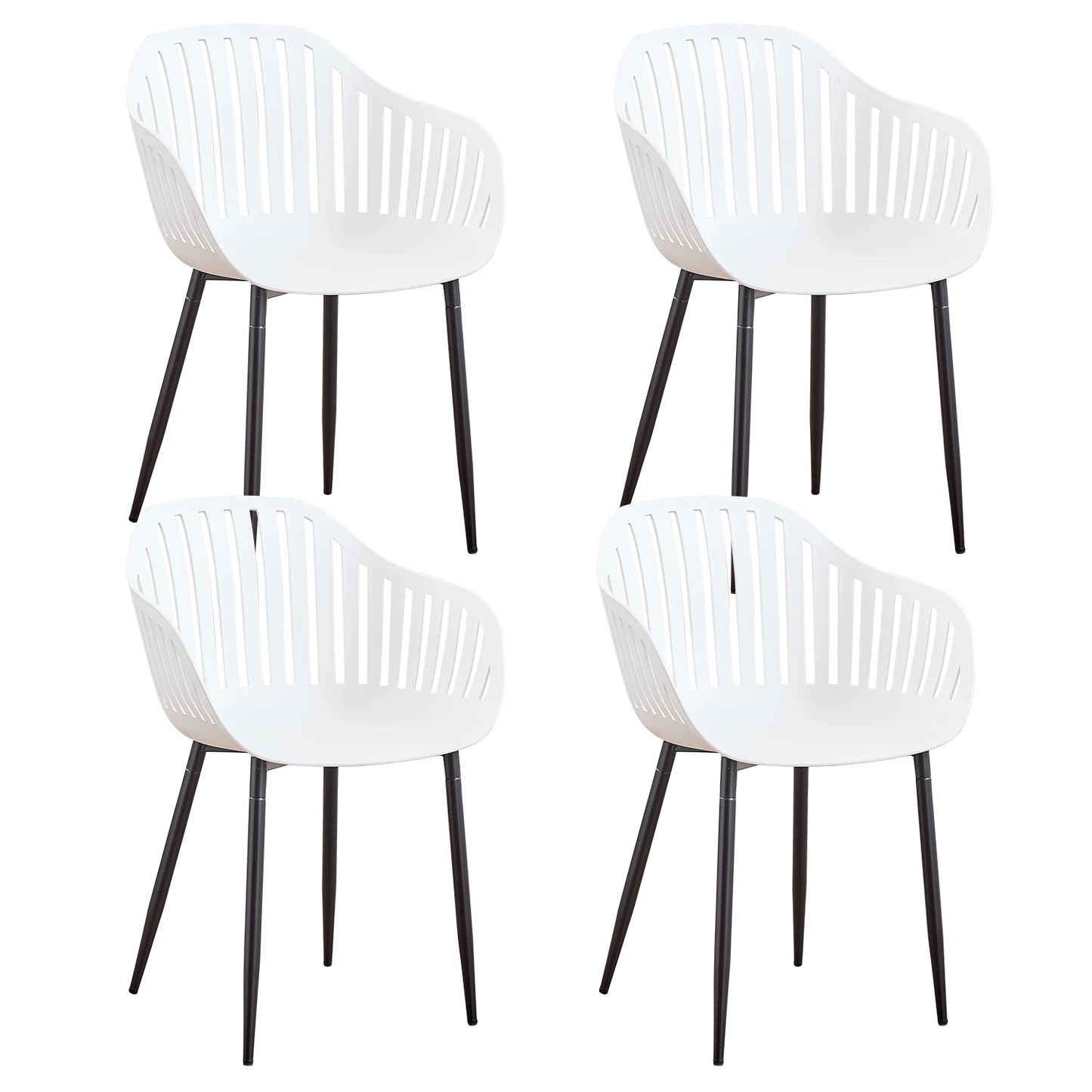 lot de 4 chaise moderne plastique blanc dossier ajouré pieds métalliques noirs