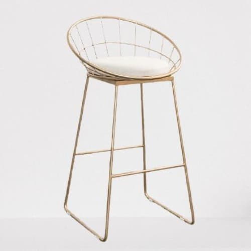Tabouret de bar design grillage en acier avec coussin d'assise