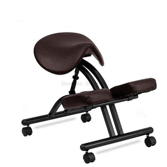 Tabouret ergonomique à roulettes en forme de selle avec repose genoux