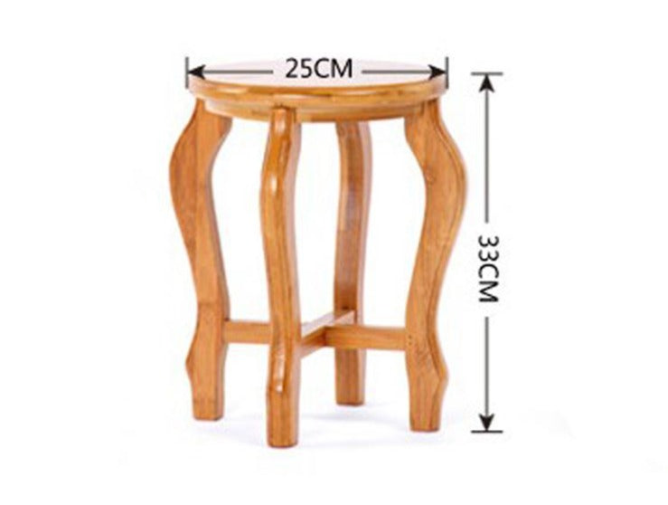 Tabouret en bois vernis avec assise ronde et pieds incurvés