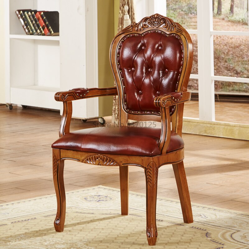 Chaise louis XVI avec accoudoirs cadre en bois massif et assise en cuir