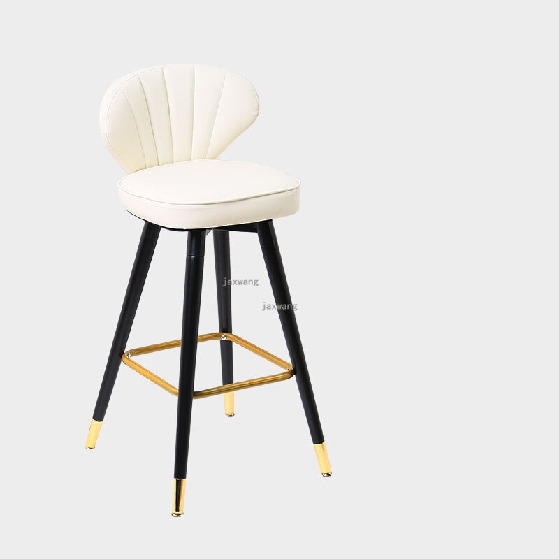 Chaise de bar avec assise coquillage en velours et pieds en bois massif renforcé