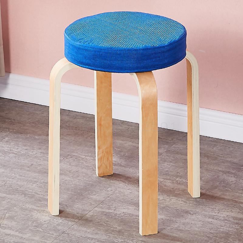 Tabouret scandinave avec assise ronde rembourrée en tissu et pieds en bois