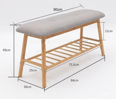 Banc de rangement scandinave en bois et tissu