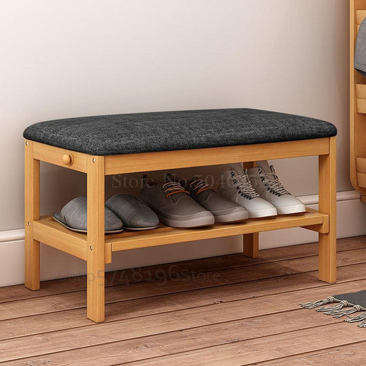 Banc de rangement Scandinave en tissus et bois avec étagère chaussures