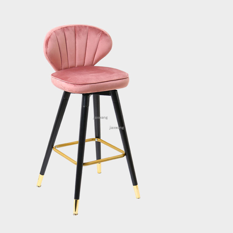 Chaise de bar avec assise coquillage en velours et pieds en bois massif renforcé