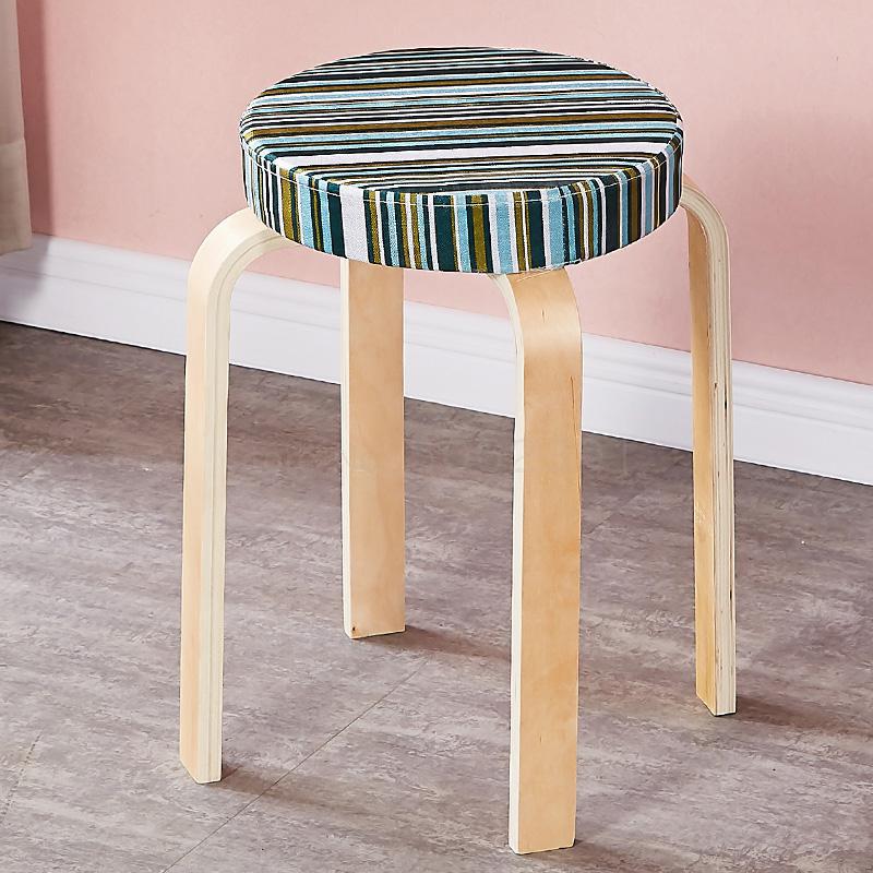 Tabouret scandinave avec assise ronde rembourrée en tissu et pieds en bois
