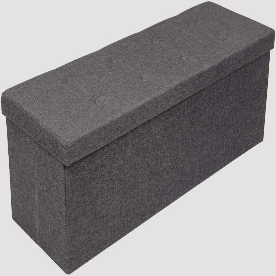 Banc de rangement en tissu gris capitonné