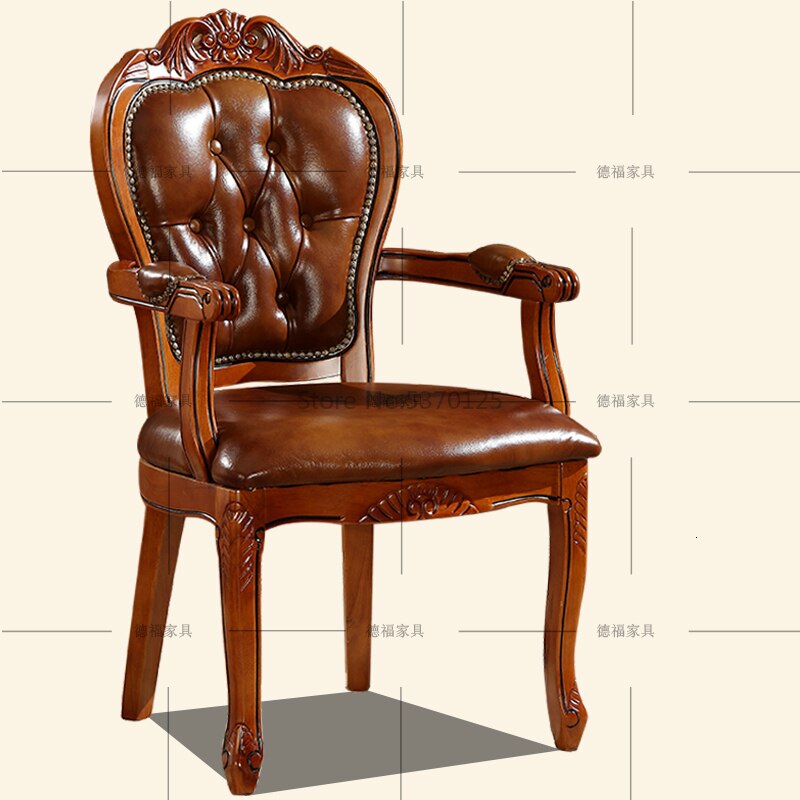 Chaise louis XVI avec accoudoirs cadre en bois massif et assise en cuir