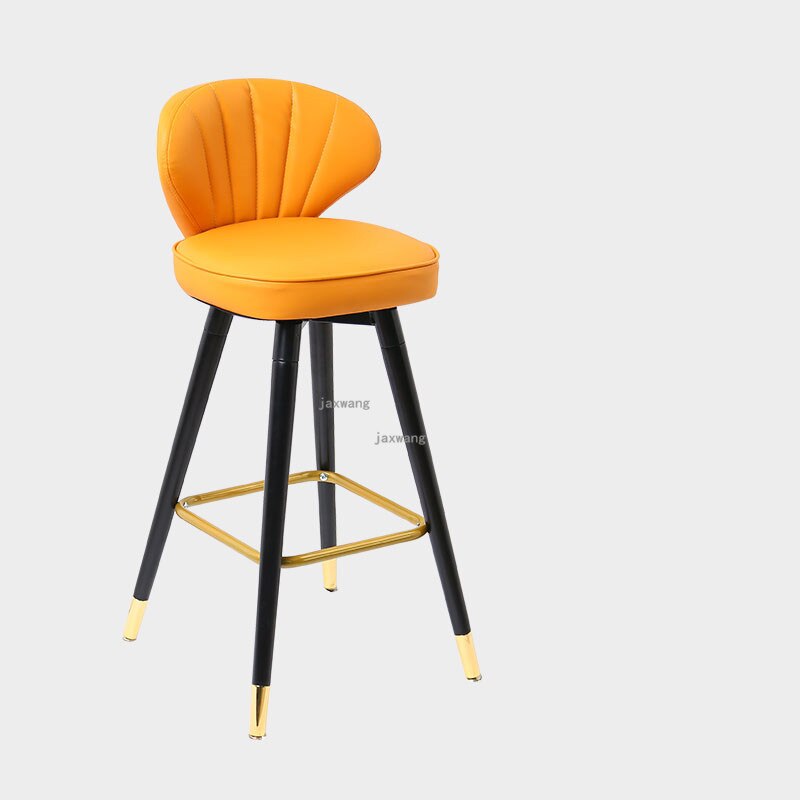 Chaise de bar avec assise coquillage en velours et pieds en bois massif renforcé