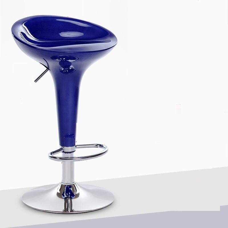 Tabouret de bar design bleu roi ajustable de style retro avec pied central en inox