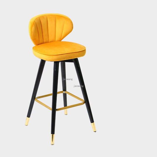 Chaise de bar avec assise coquillage en velours et pieds en bois massif renforcé