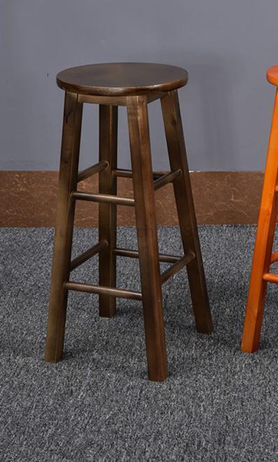Tabouret de bar en bois massif vernis avec double repose pieds