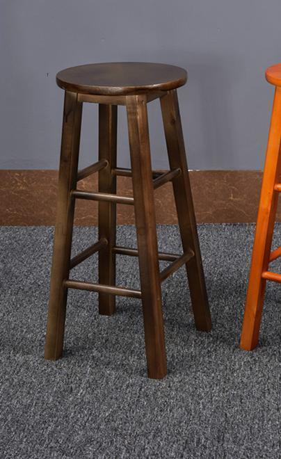 Tabouret de bar en bois massif vernis avec double repose pieds