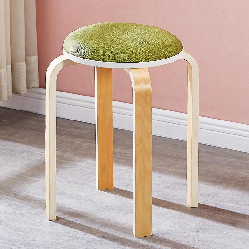Tabouret scandinave avec assise ronde rembourrée en tissu et pieds en bois