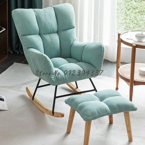 Fauteuil scandinave à bascule rembourré tissu et bois