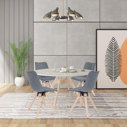 Chaise scandinave moderne en cuir et bois clair avec pieds cône