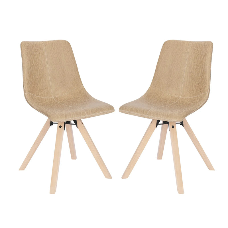 Chaise scandinave moderne en cuir  beige et bois clair avec pieds cône