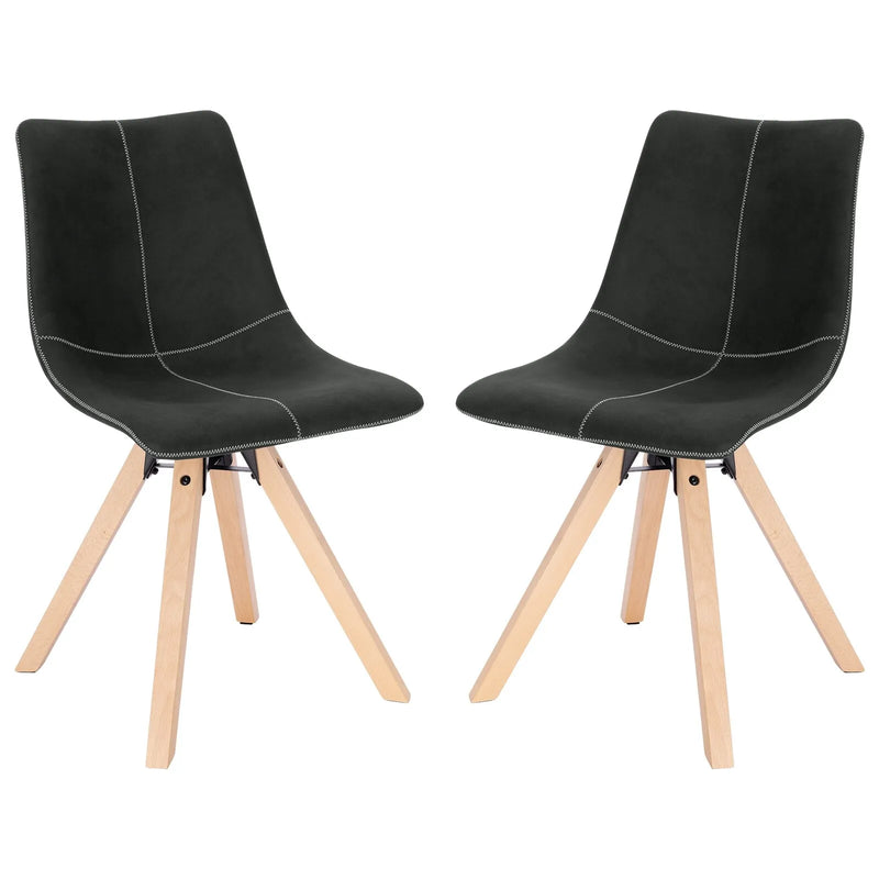 Chaise scandinave moderne en cuir et bois clair avec pieds cône