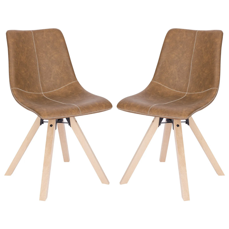 Chaise scandinave moderne en cuir et bois clair avec pieds cône