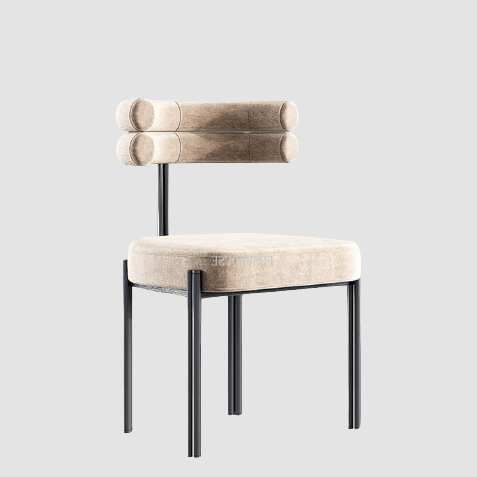 Chaise design italien en métal et velours avec dossier semi circulaire