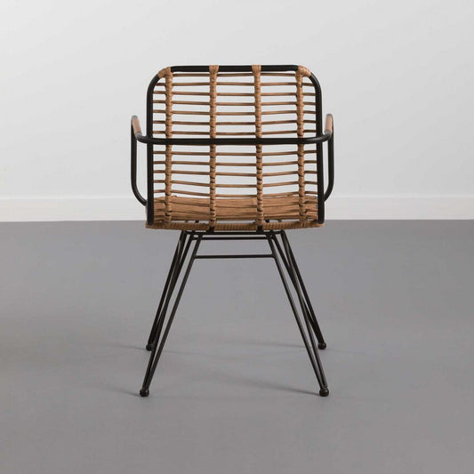 Chaise design en rotin et métal avec accoudoirs
