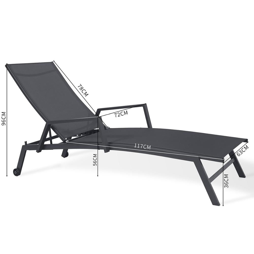 Chaise longue grise en aluminium et toile (lot de 2)