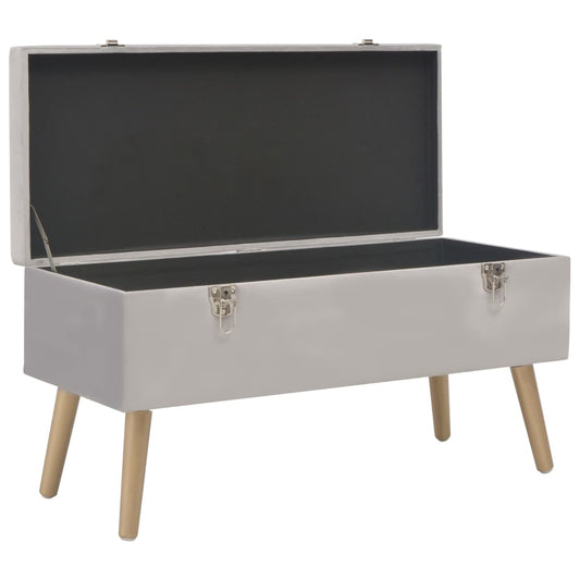 Banc de rangement gris clair style coffre sur pieds en bois
