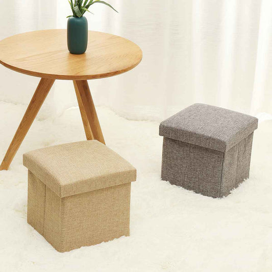 Banc de rangement carré en tissu avec couvercle
