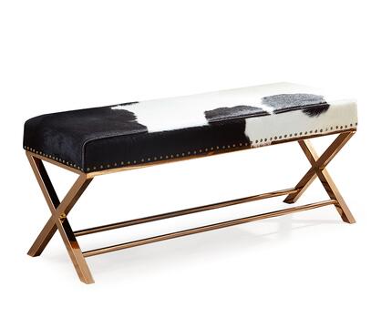 Banc design avec pieds en acier et peau de vache