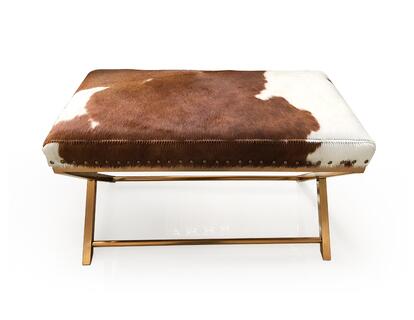 Banc design avec pieds en acier et peau de vache