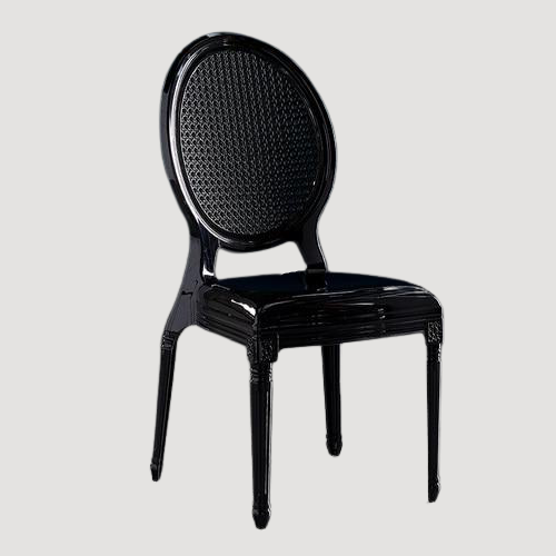 Chaise médaillon design de style époque en résine noir laqué