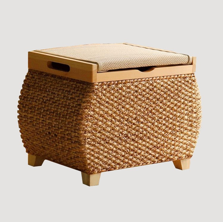 Banc de rangement en rotin beige