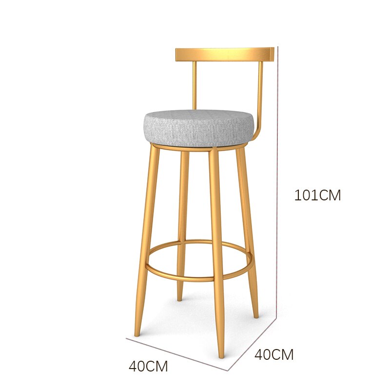 Tabouret de bar scandinave en métal doré mate avec dossier
