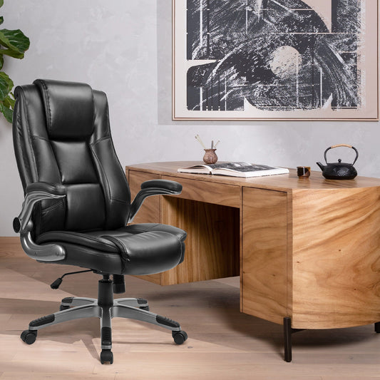 Chaise de bureau ergonomique pivotante à assise fauteuil avec accoudoirs rétractables et dossier inclinable