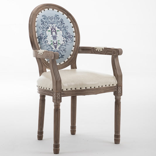 Chaise médaillon beige et bois blanchi