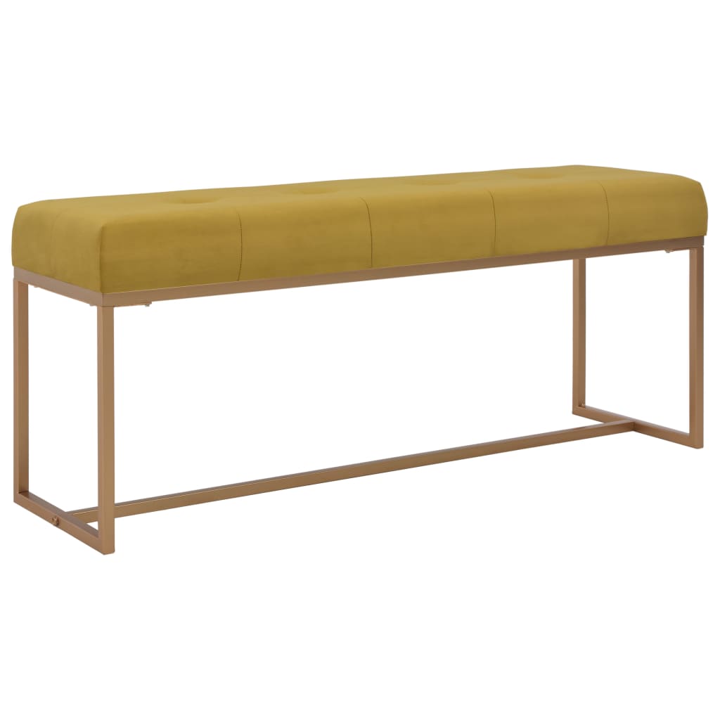 Banc design en velours moutarde et métal